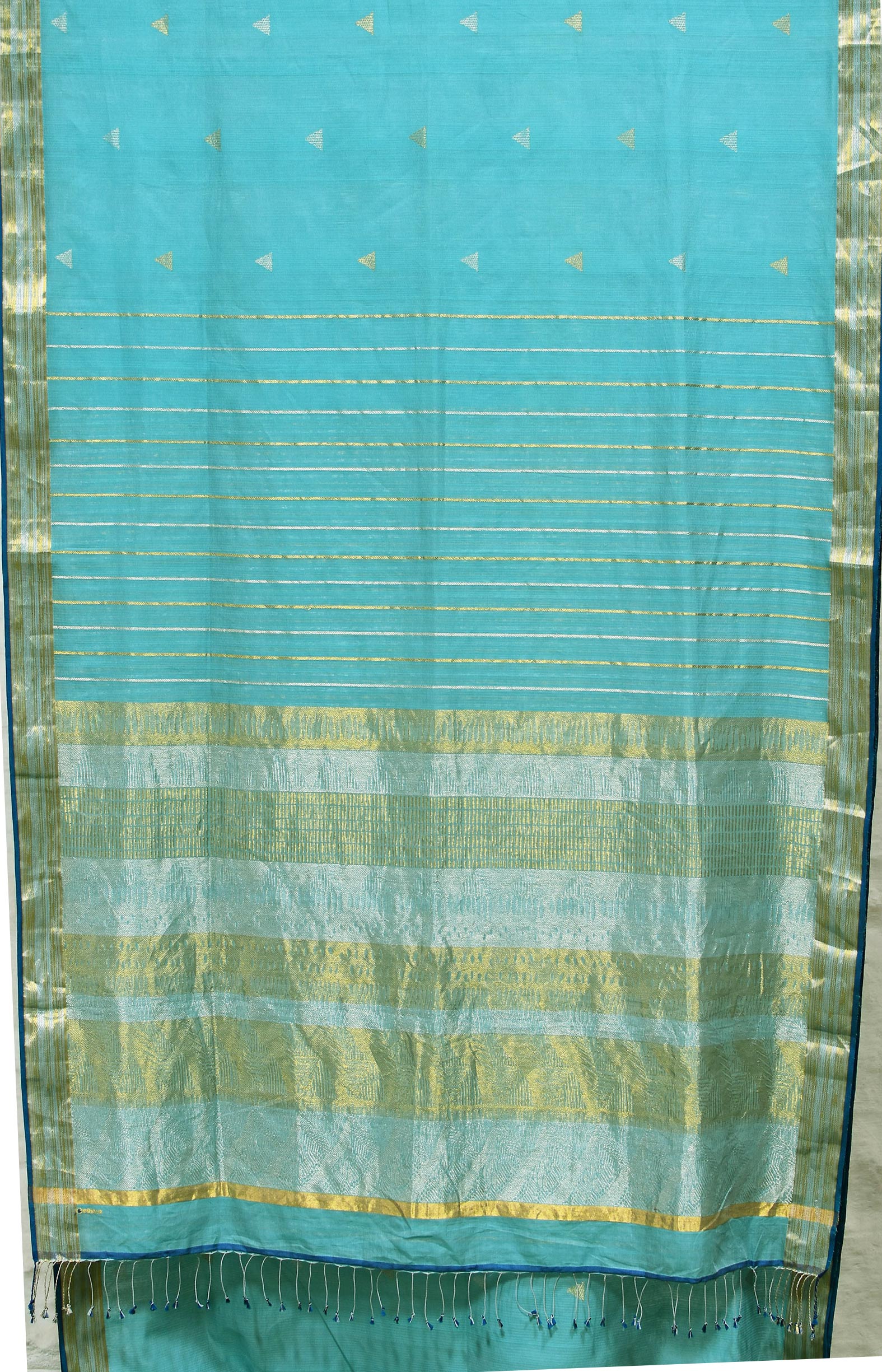 Sky  Blue, Handwoven Organic Cotton, Textured Weave , Jacquard, Festive Wear, Jari, Butta Saree